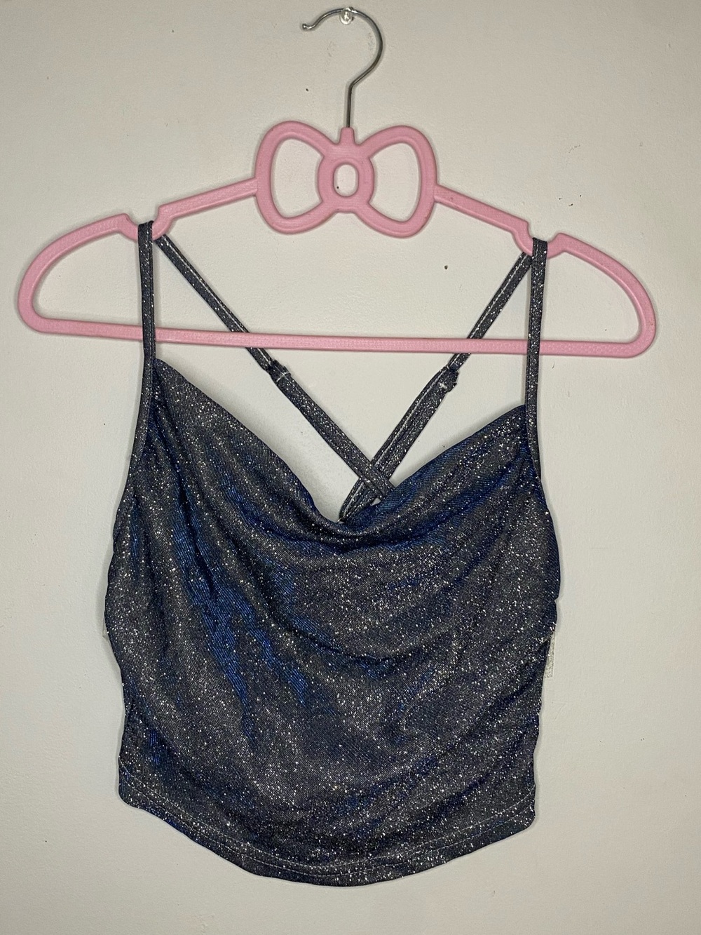 Cider Glitter Cowl Neck Crop Top XXS NWT  Silver Sparkly Party Y2K